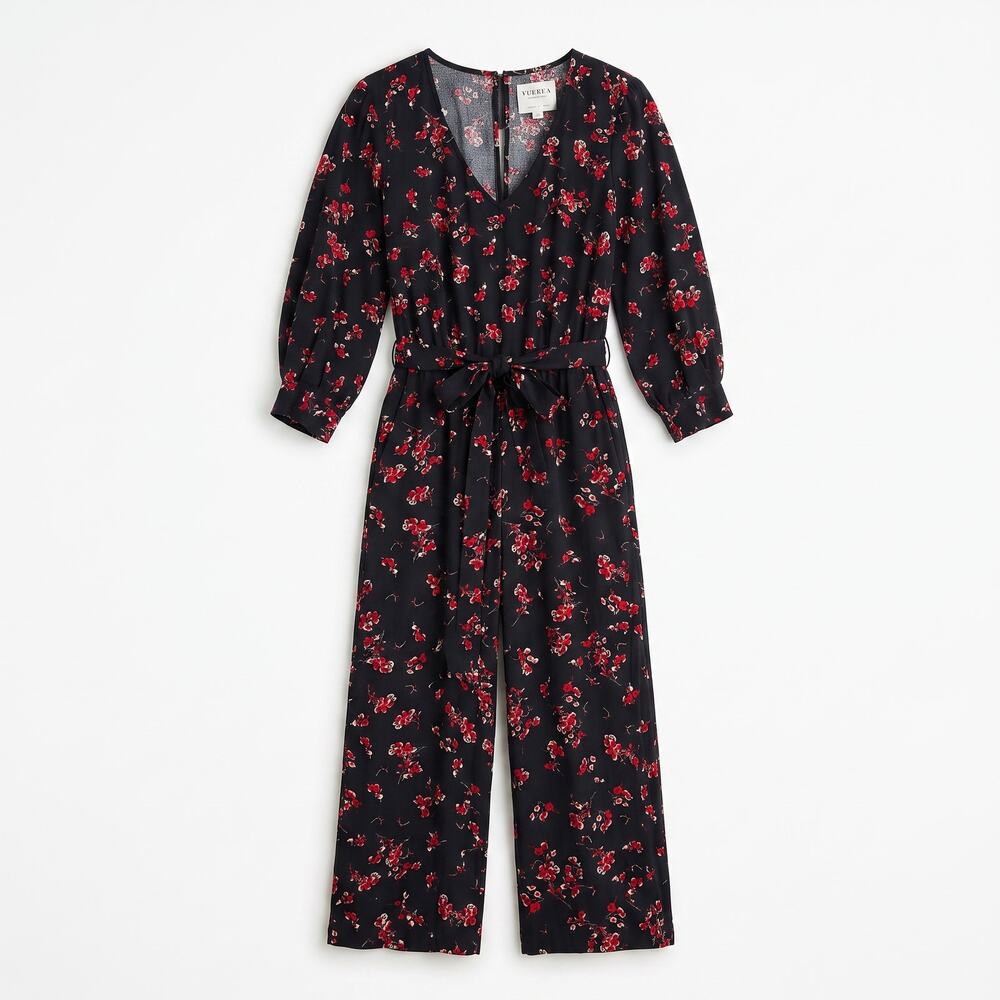 Velvet By Graham & Spencer Anthropologie Floral Jumpsuit Black Womens Small